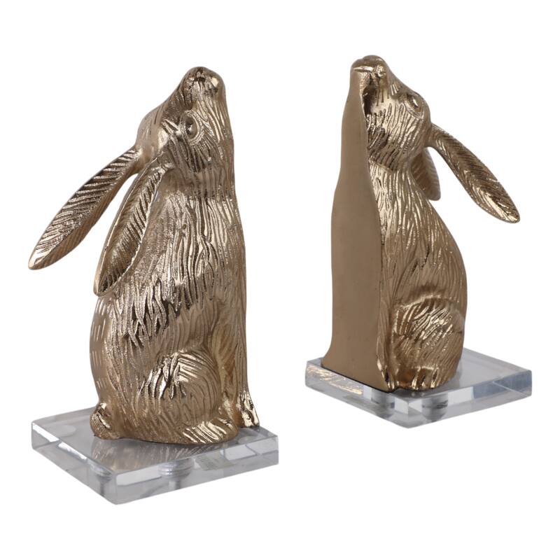 Metal Bookends Bunny Figurine Metallic Finish (Set of 2) - 9" Gold - 8.5"