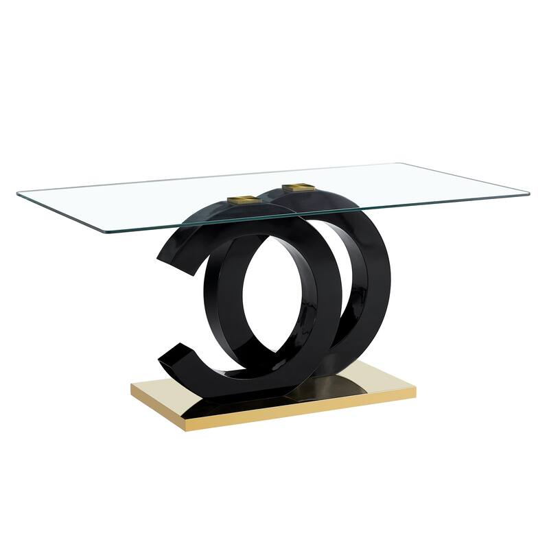 Large modern minimalist rectangular glass dining table,suitable for 6-8 people,equipped with 0.39 "tempered glass tabletop