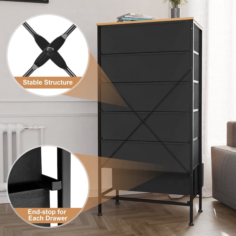 6-Drawer Chest Faux Rattan Fabric Drawers Dresser Storage Cabinet Bedroom Organizer
