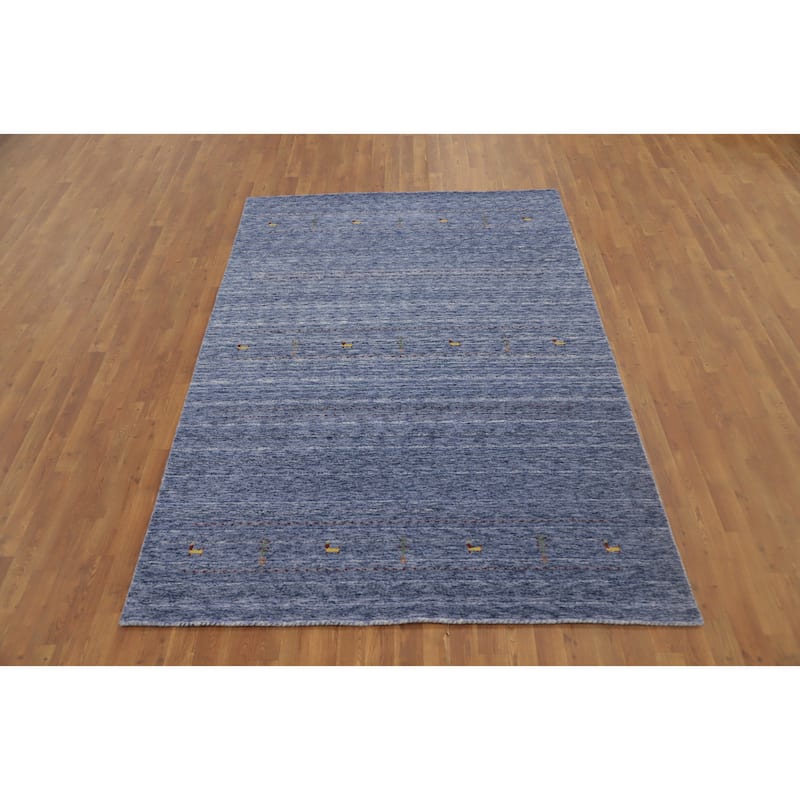 Hand Knotted Oriental 100% Wool Carpet Tribal Animal Pictorial Navy Blue & Blues Gabbeh Area Rug - 8' 3'' X 5' 8''
