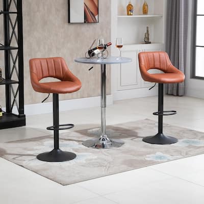 HOMCOM Modern Bar Stools Set of 2 Swivel Bar Height Chairs with Adjustable Height, Round Heavy Metal Base, and Footrest