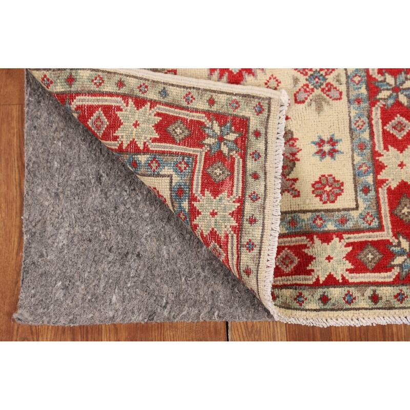 Geometric Kazak Oriental Runner Rug Handmade Beige Wool Carpet - 2'0" x 5'9"