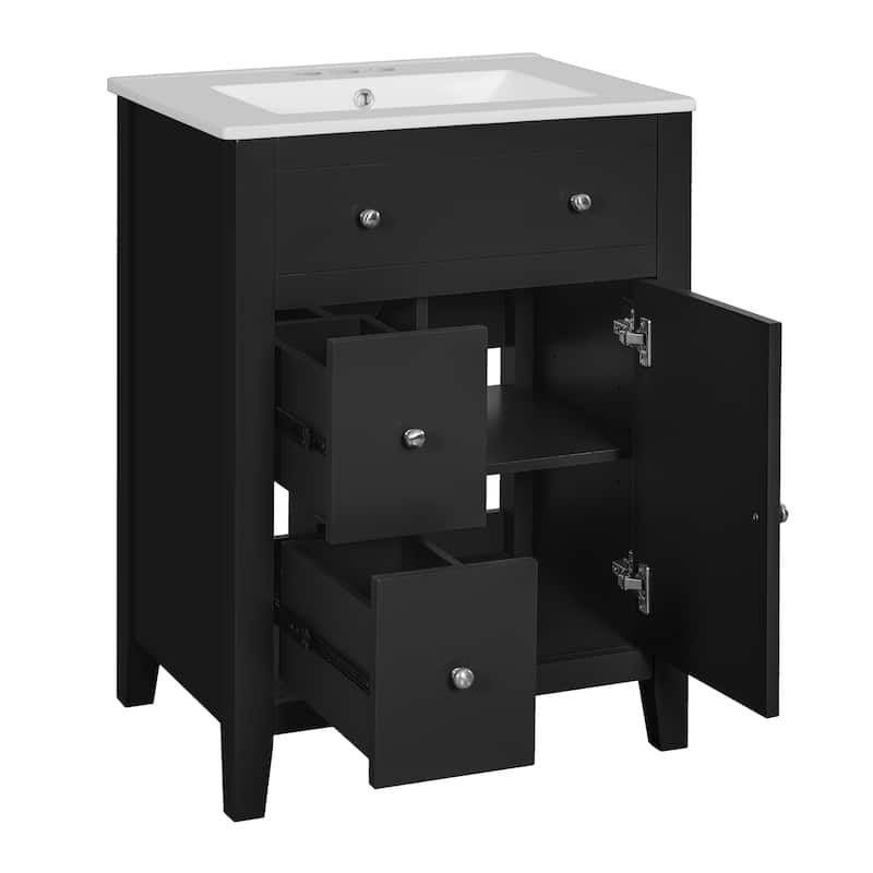 24" Modern Bathroom Vanity with Ceramic Basin Bathroom Storage Cabinet with 2 Drawers