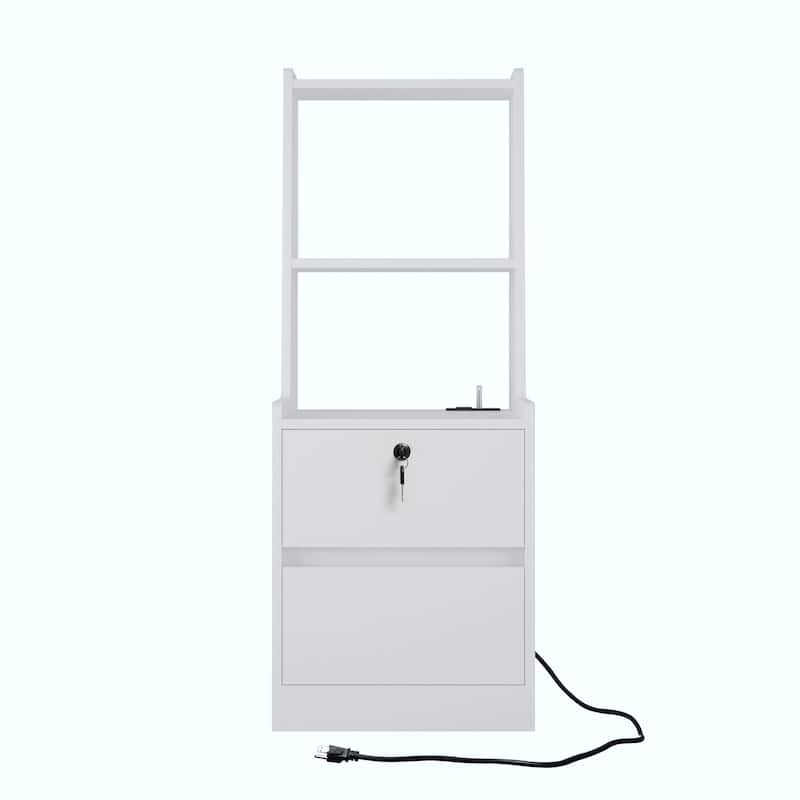 Set of 2 Nightstands with Charging Station and Bookshelf