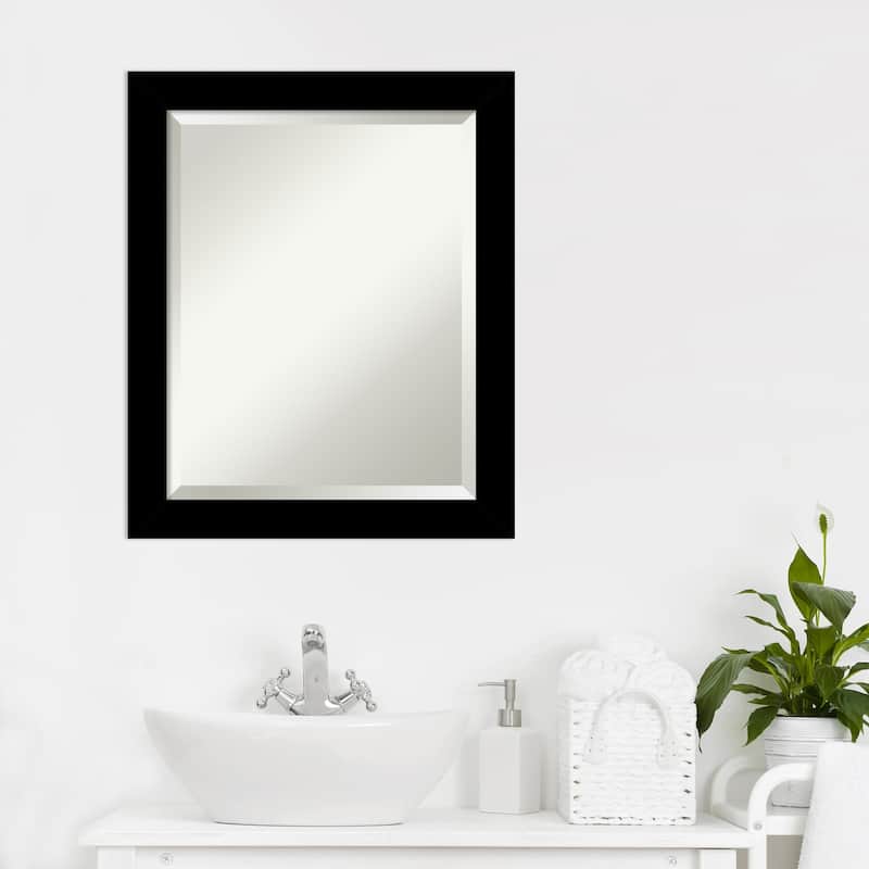 Basic Narrow Beveled Wood Framed Bathroom Vanity Wall Mirror