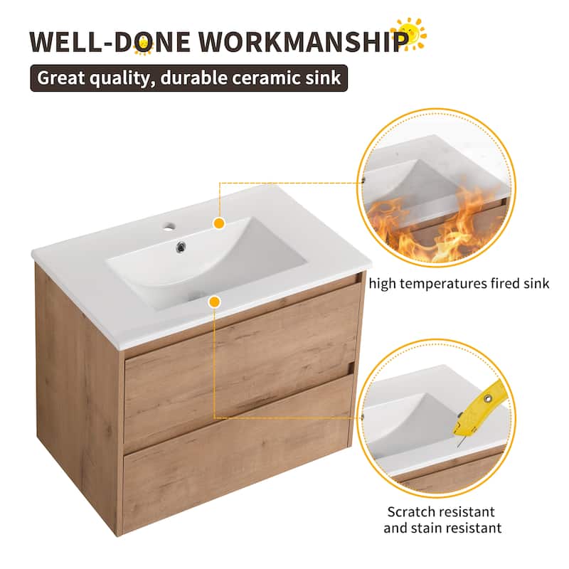 Bathroom Vanity With Sink In 24/28/30/60 Inch, Floating Bathroom Vanity With Soft Close Drawer