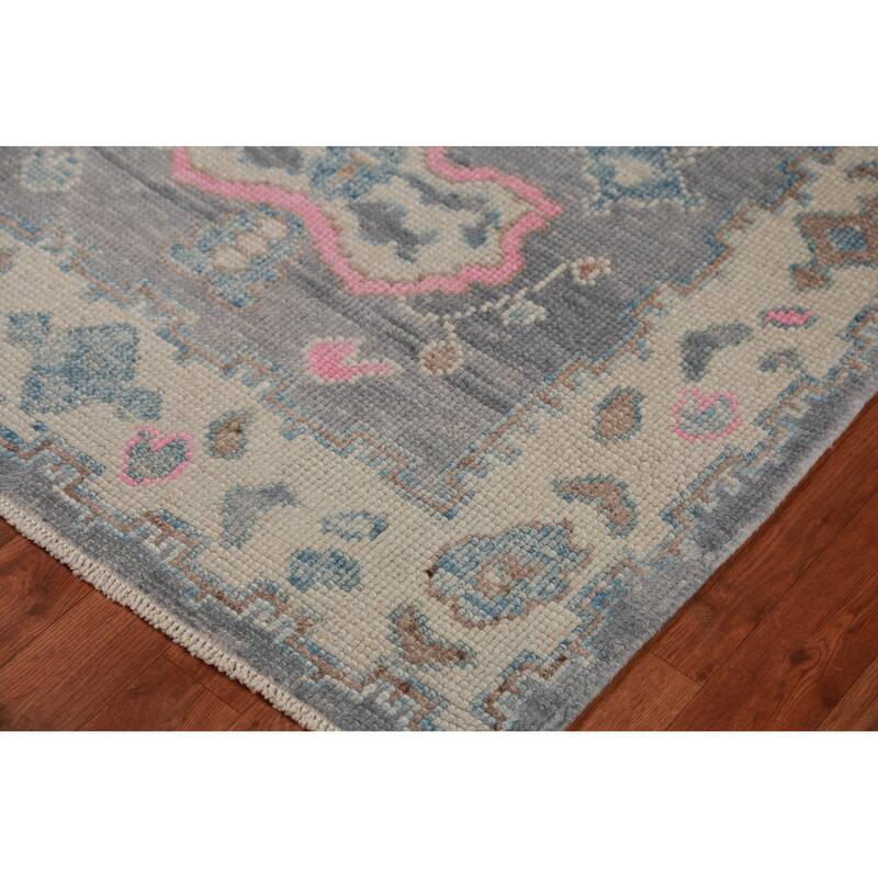 Hand Knotted Oriental 100% Wool Carpet Transitional Geometric Greys & Charcoal Oushak Runner Rug - 16' 1'' X 3' 5''