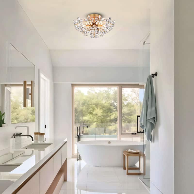 Rosa 6-Light Brushed Silver-ish Champagne Flower Crystal Flush Mount