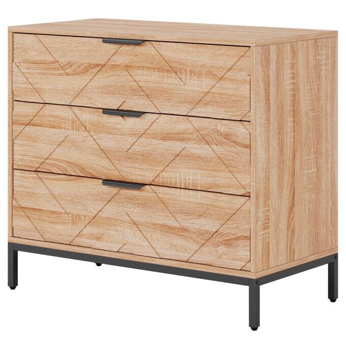 Modern Nightstand with 3 Drawers, Wooden Bed Side Table for Bedroom