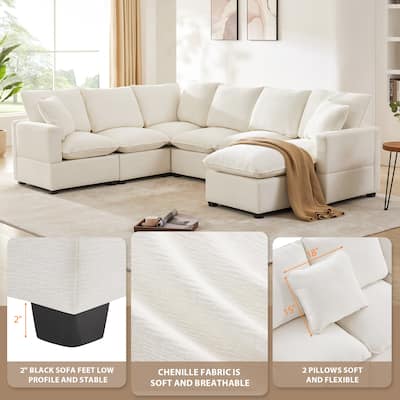 Modular Cloud Sofa Sets for Livingroom Apartment, Modern Chenille Sectional Sofa with 2 Pillows, Freely Combinable Couch