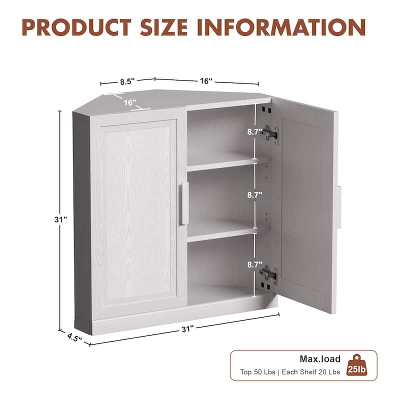 31"H Corner Sideboard Cabinet Free-Standing Corner Storage Organizer