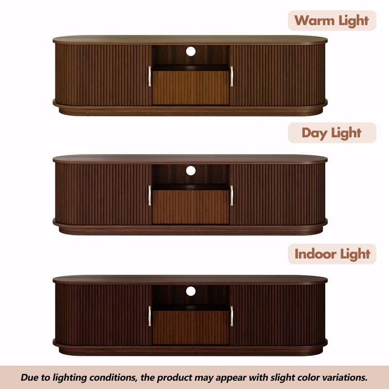 Vintage Rustic TV Stand for TVs up to 75", Sliding Slatted Wood Doors