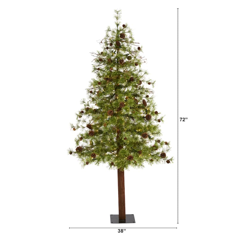 6ft. Alpine Artificial Christmas Tree with 150 Clear Multifunction LED Lights & Pine Cones on Trunk - Rustic Holiday X-Mas Tree