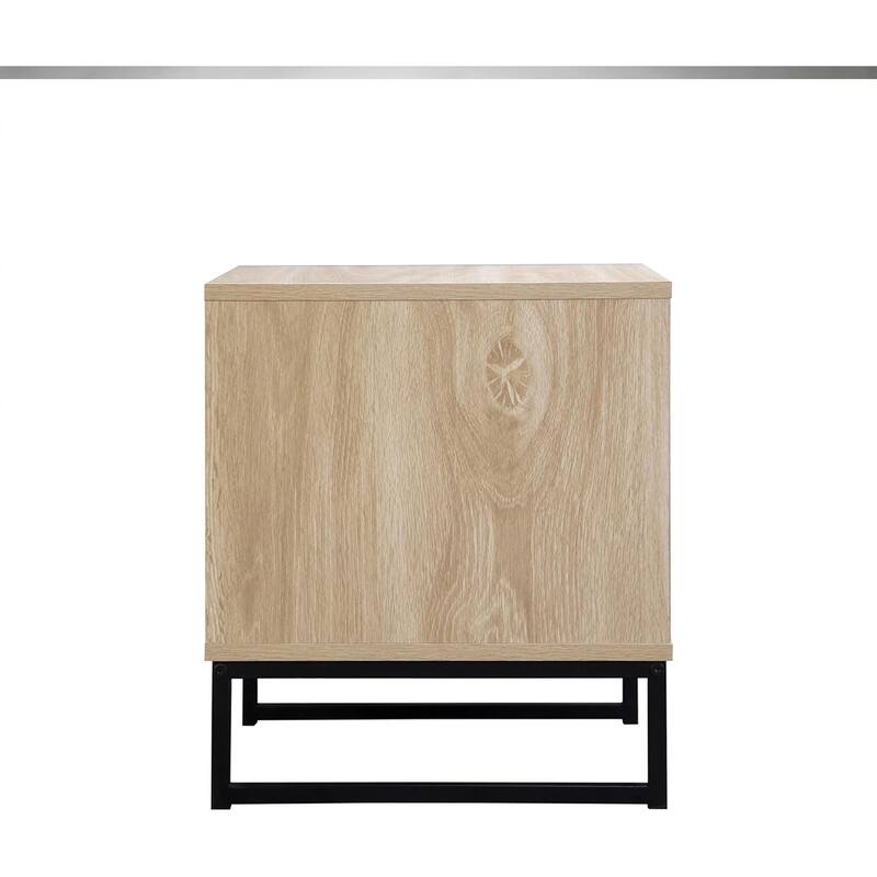 Coastal Modern Nightstand - Birch Top with Black Metal Legs & Drawer