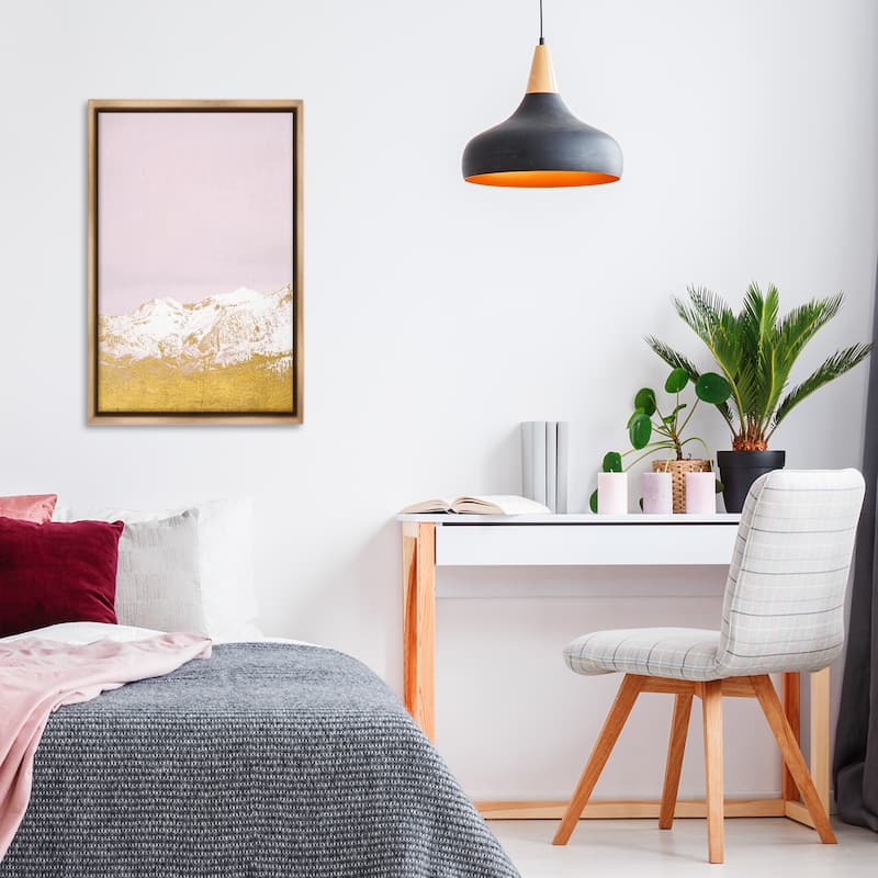 Stupell White Tipped Mountains on Pink Framed Floater Canvas Wall Art Design By Gemma Bardot