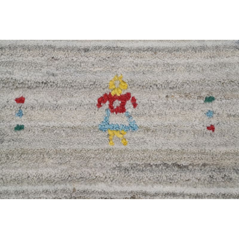 Hand Knotted Oriental Viscose Silk Carpet Tribal Animal Pictorial Greys & Charcoal Gabbeh Area Rug - 11' 8'' X 5' 4''