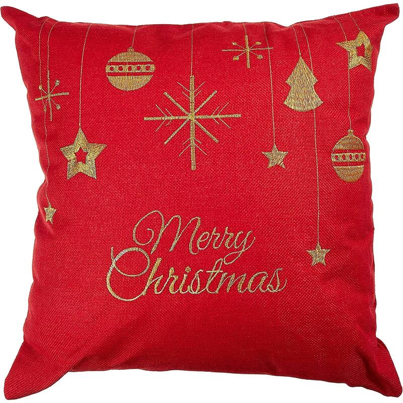Violet Linen Seasonal Xmas Christmas Holiday Glories Pattern, 18 Inch x 18 Inch, Square, Decorative Accent Throw Pillow - Ornaments