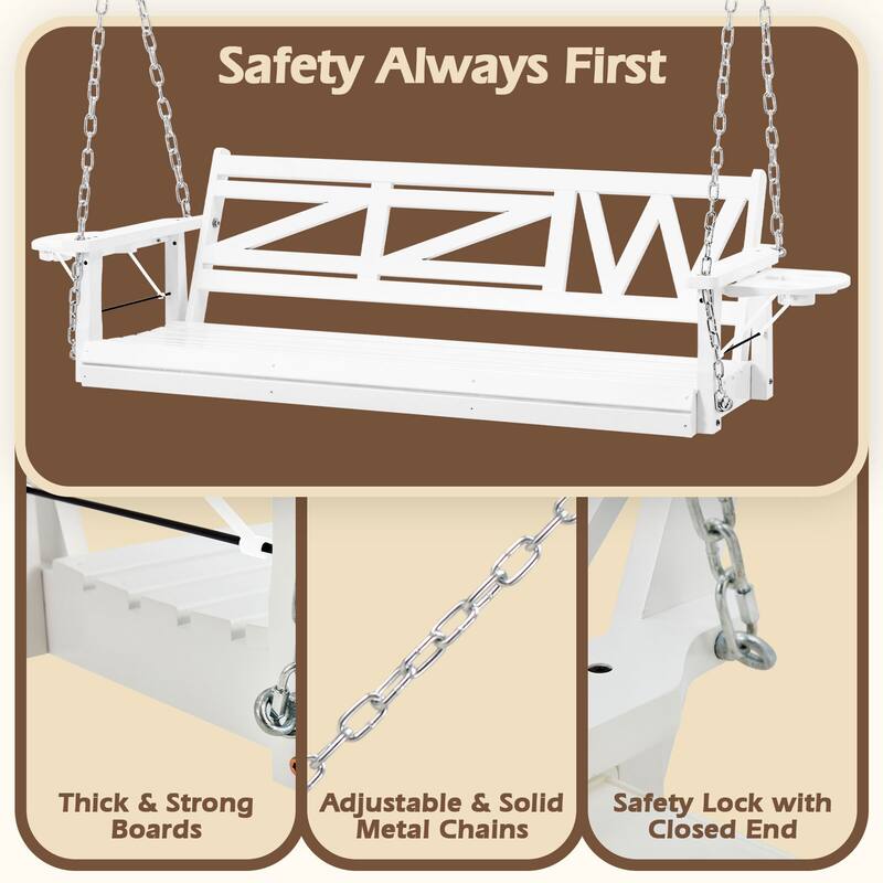 2 or 3-person Wood Porch Swing Heavy Duty with Foldable Tray