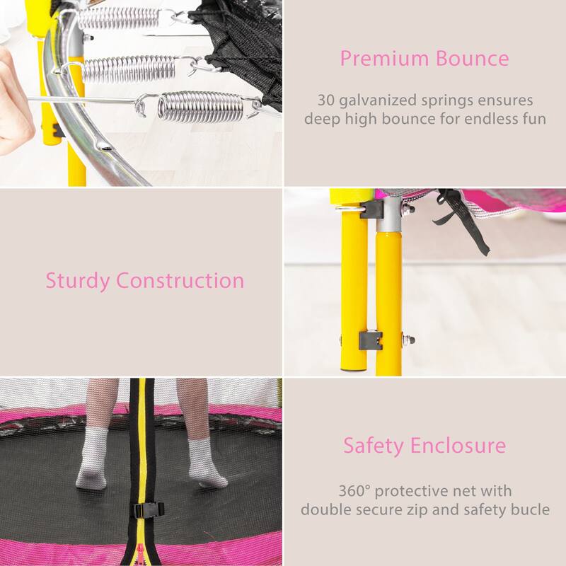 Purple Toddler Trampoline - Safety Enclosure Net, Indoor Outdoor Use - Pink - 65