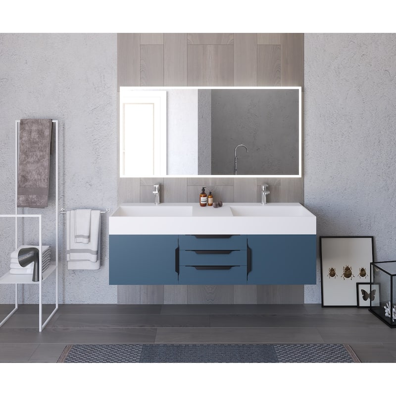 Amazon 60" Wall Mounted Bathroom Vanity Set w/ White Top