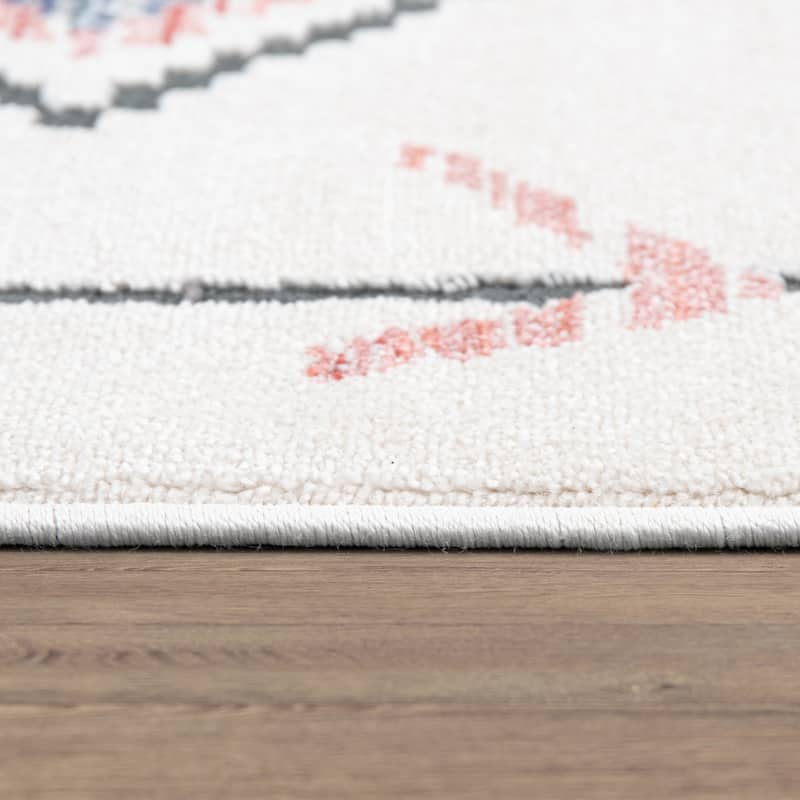 Ethnic Design Area Rug in Beige Cream with colorful Boho Pattern