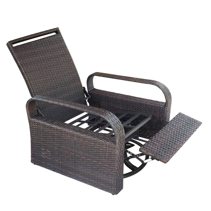 Outdoor Garden Adjustable Wicker Lounge Recliner with Cushion Bed