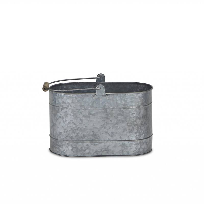 HomeRoots 12" Gray Galvanized Steel Bucket