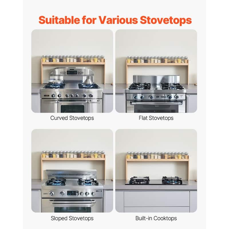 Natural Wicker Over-Stove Spice Shelf with Hooks and Moisture-Resistant Finish - 32.6x5.5x13 inch