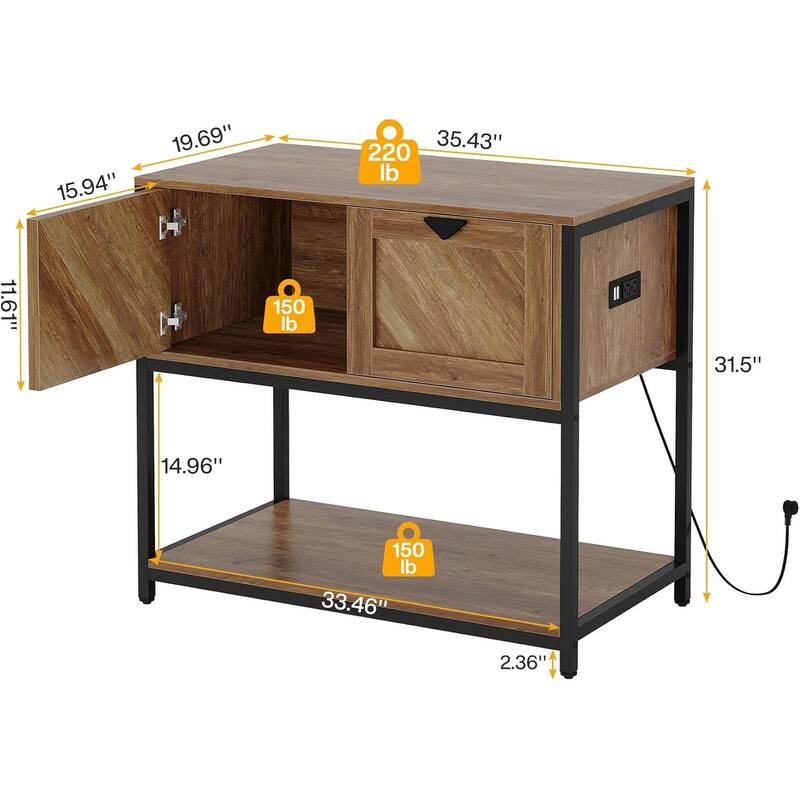 Large Wood Fish Tank Stand, 20-29-37 Gallon Aquarium Stand with Power Outlets & Cabinet Storage