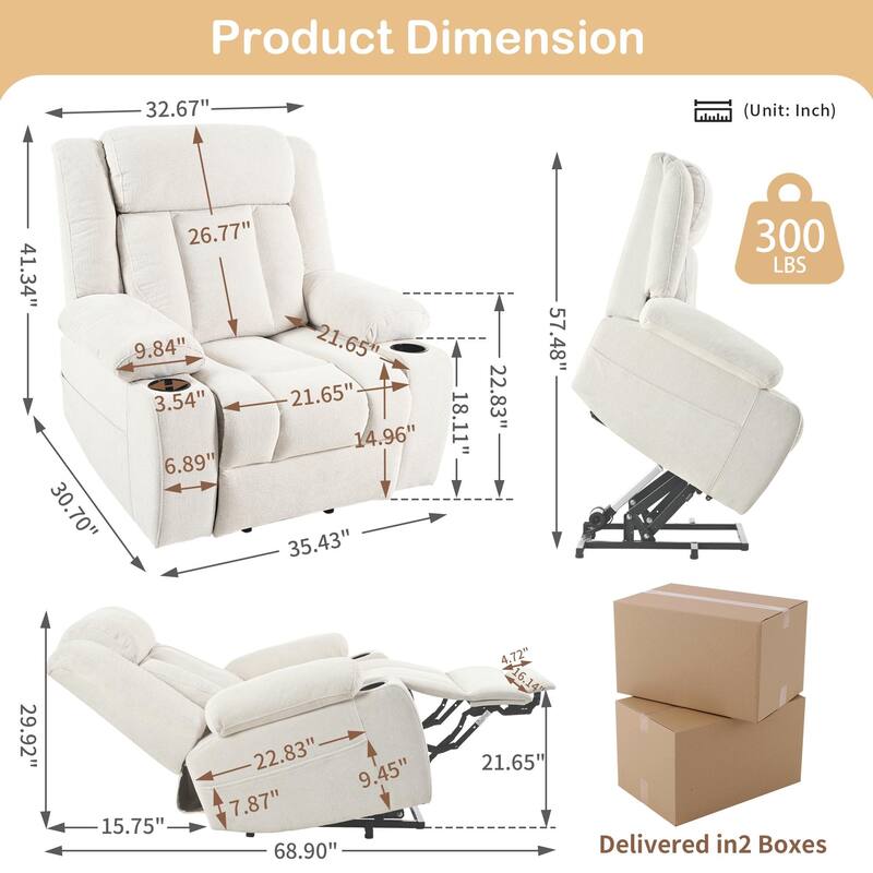 Velvet Power Lift Recliner with Footrest & Pocket