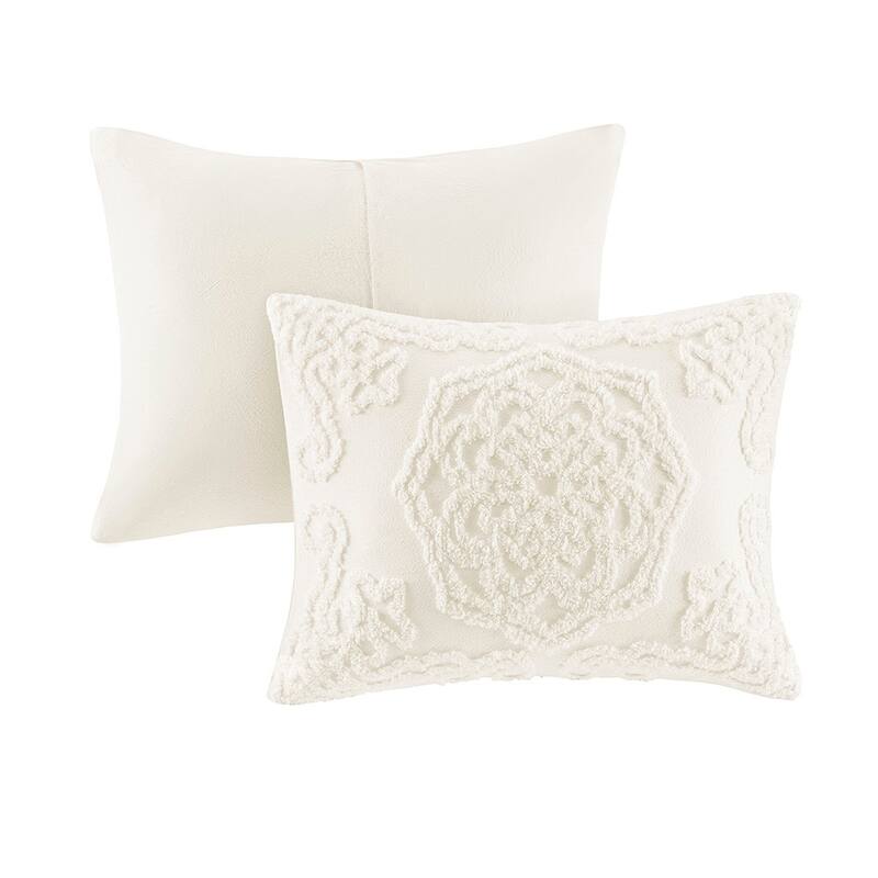 Tufted Cotton Chenille Medallion Fringe Coverlet Mini Set Off-White Full Queen