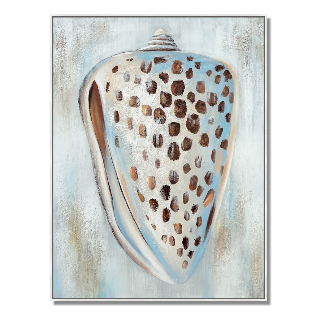 30 x 39 Hand Painted Dotted Sea Conch, Resin Coated, Warm Orange and Blue - Orange, Blue, White