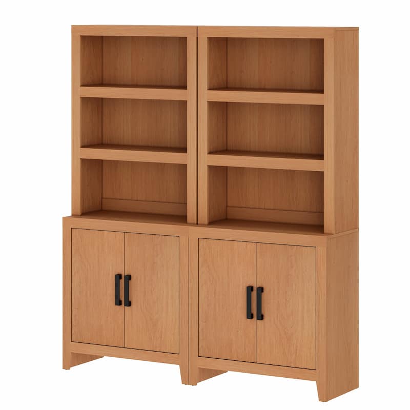 74" Tall Bookshelf with Door, Farmhouse Bookcase with Adjustable Shelf and Storage Cabinet for Living Room, Office