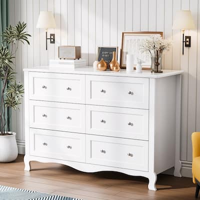 White P2 Density Board Painted 47.2in 6-Drawer French Curved Legs