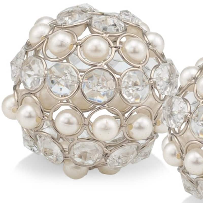HomeRoots Set of Two Silver and Clear Faux Crystal and Pearl Decorative Orbs - 3 x 3 x 3