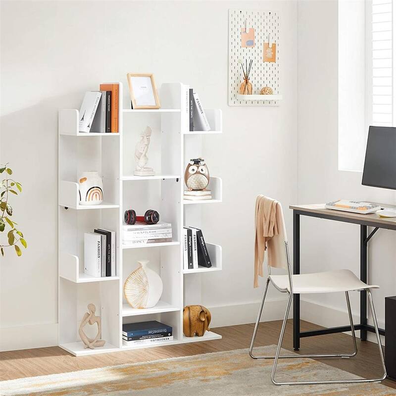 Bookshelf, Tree-Shaped Bookcase with 13 Storage Shelves, Rounded Corners - 33.9"L x 9.8"W x 55.1"H (86 x 25 x 140 cm)