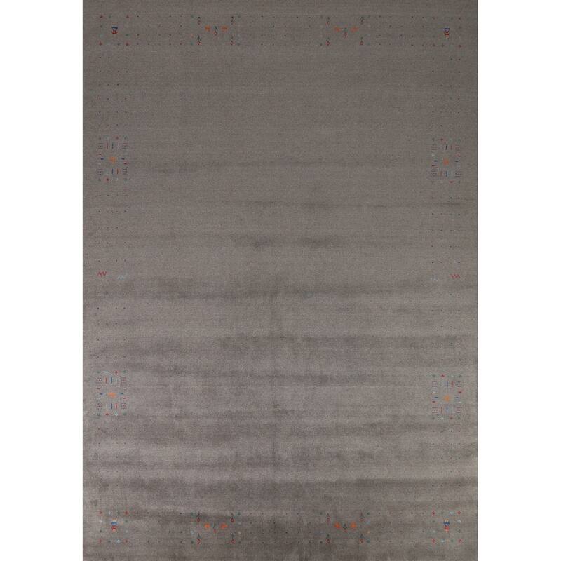 Hand Knotted Oriental 100% Wool Carpet Tribal Solid Greys & Charcoal Gabbeh Area Rug - 12' 5'' X 9' 3''