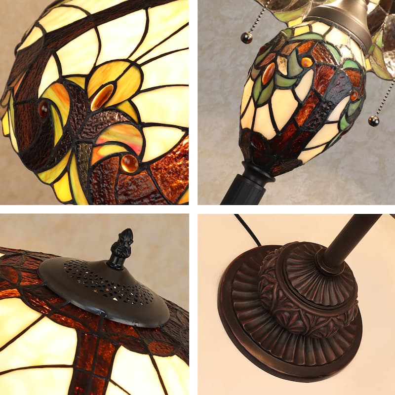 Victorian Tiffany-Style 3-Light Antique Dark Bronze Double Lit Floor Lamp 18" Shade - 18