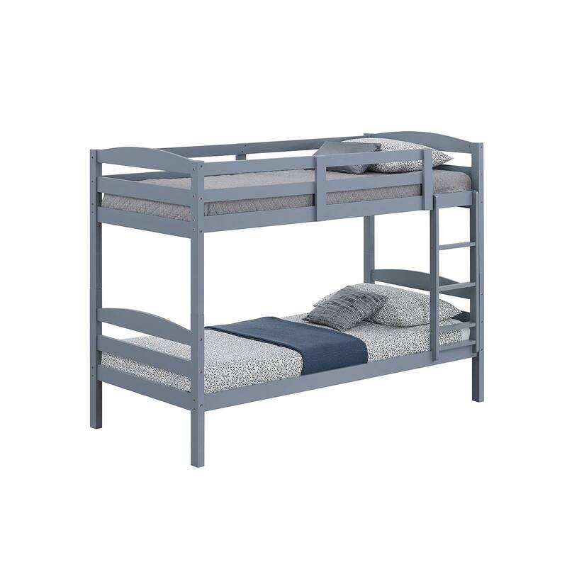 Grey Wood Twin Over Twin Bunk Bed with Staircase