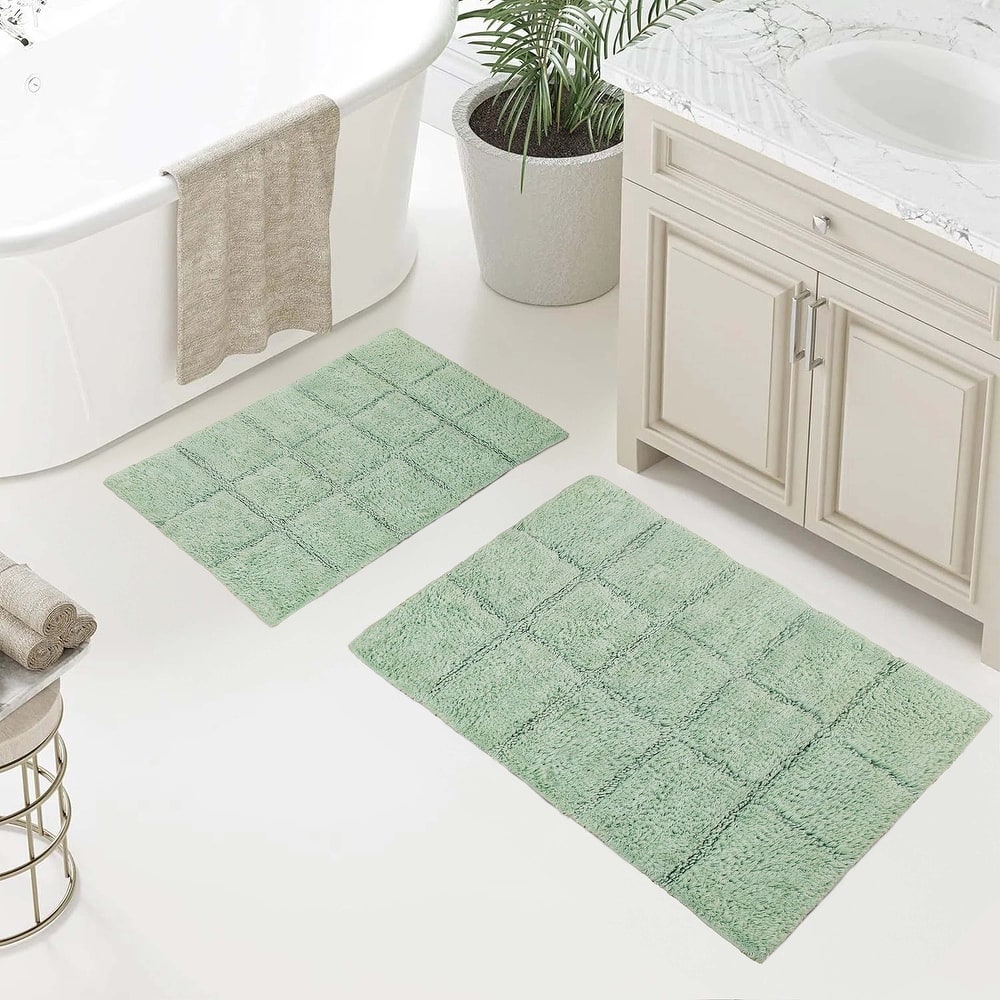 Superior Cotton Checkered 2-piece Non-skid Bath Rug Set