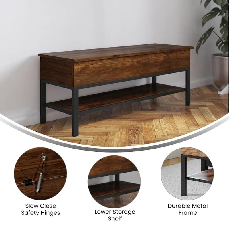 Farmhouse Entryway Bench with Hinged Lift Top and Storage
