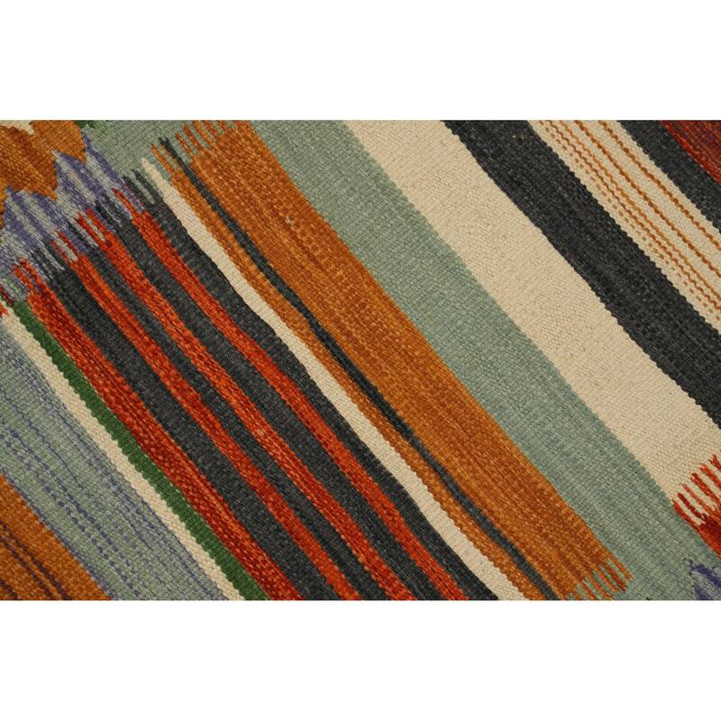 Hand Woven Oriental 100% Wool Carpet Southwestern Tribal Multi-Colored Kilim Runner Rug - 8' 2'' X 2' 3''