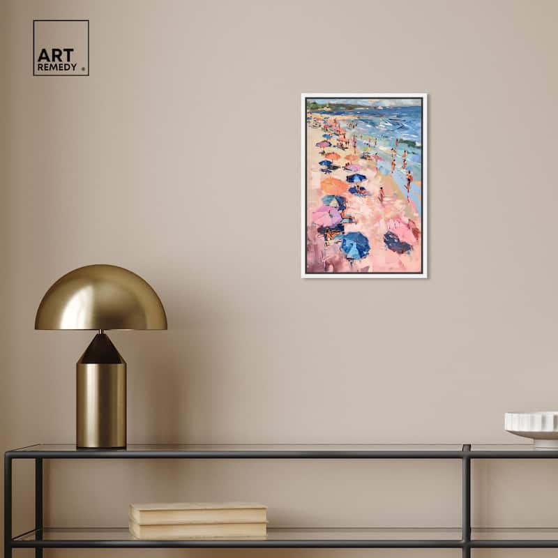 Art Remedy Beach Side Joys Framed Colorful Coastal 1 Piece Canvas Wall Art