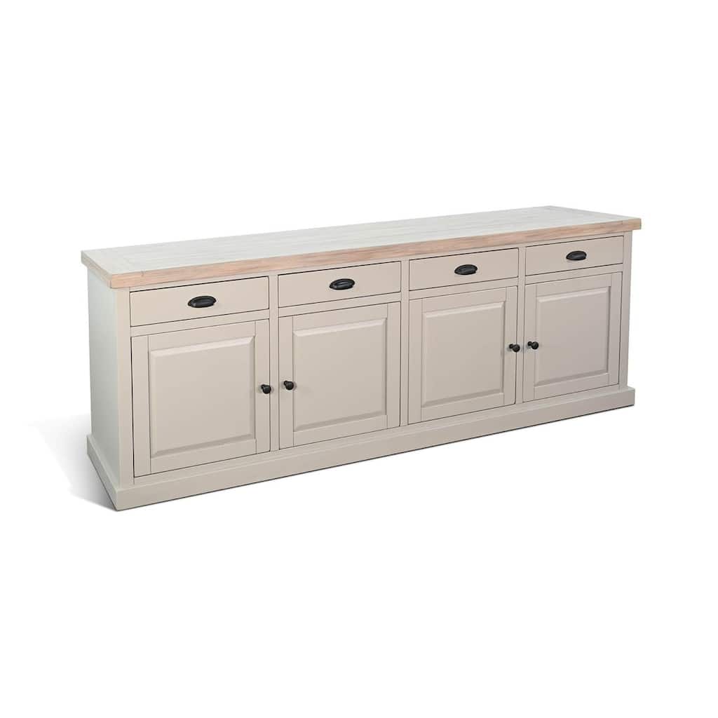 Loma Sideboard Buffet Server, 95 Inch, 4 Cabinet Doors, Light Gray Wood