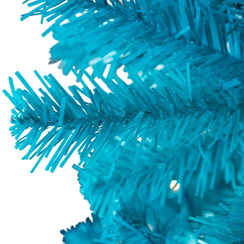 Pre-Lit Medium Artificial Pine Christmas Tree - 7' - Turquoise - Clear Lights - 7 Foot