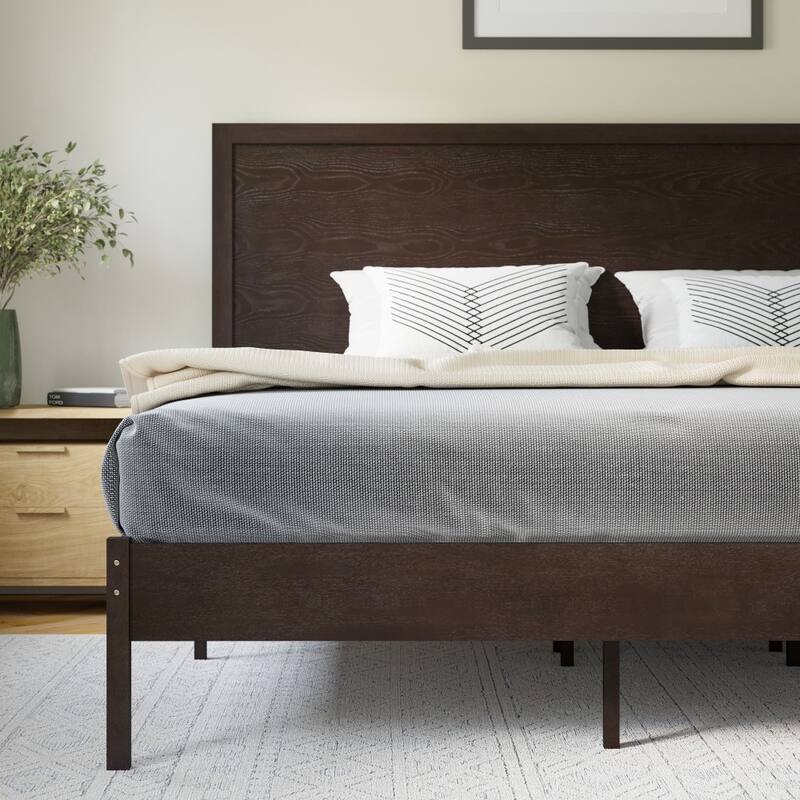 Solid Wood Platform Bed with Headboard and Wooden Slats