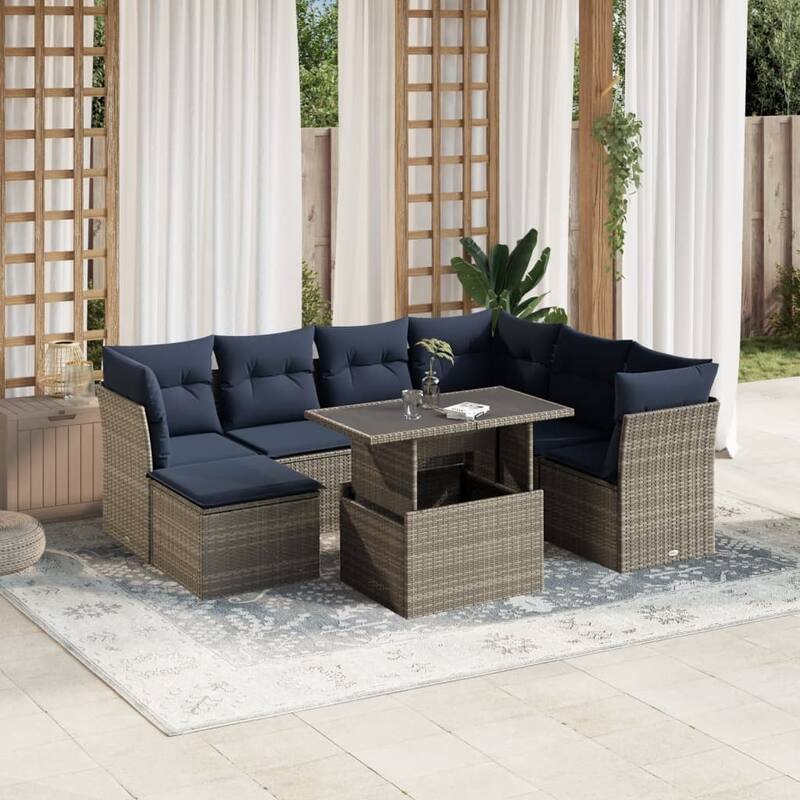 vidaXL Patio Sofa Set with Cushions Modular Outdoor Seating 8 Piece Poly Rattan - 24.4 x 24.4 x 27.2 - Gray