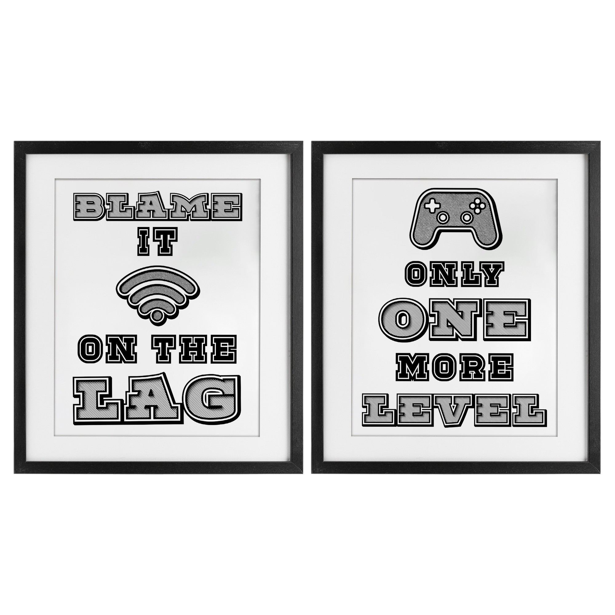 Stupell Black & White Gamer Quotes Under Glass Framed Design By Marcus Prime (Set of 2)