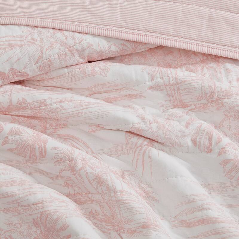 Tommy Bahama Beach Bluff Toile Cotton Reversible Pink Quilt Set