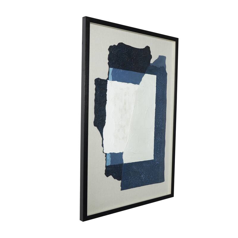 Linen Fabric Abstract Layered 3D Textured Framed Wall Art with Gray Backing - Blue or Yellow - Roche River Decor